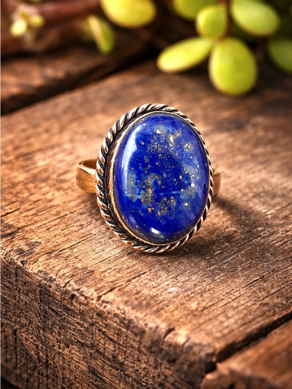 Natural Lapis Lazuli Twisted Rope Copper Ring Sz 7